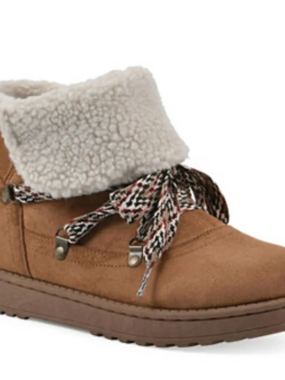 White Mountain Tan Faux-Suede Sherpa-Lined Ankle Boot with Braided Laces